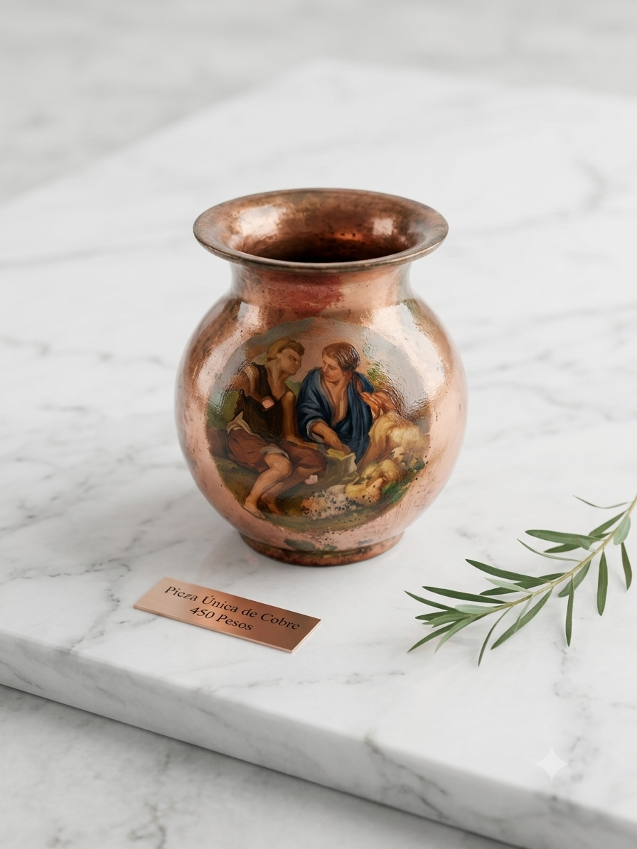 Tarrito de Cobre Antiguo Pintado a Mano